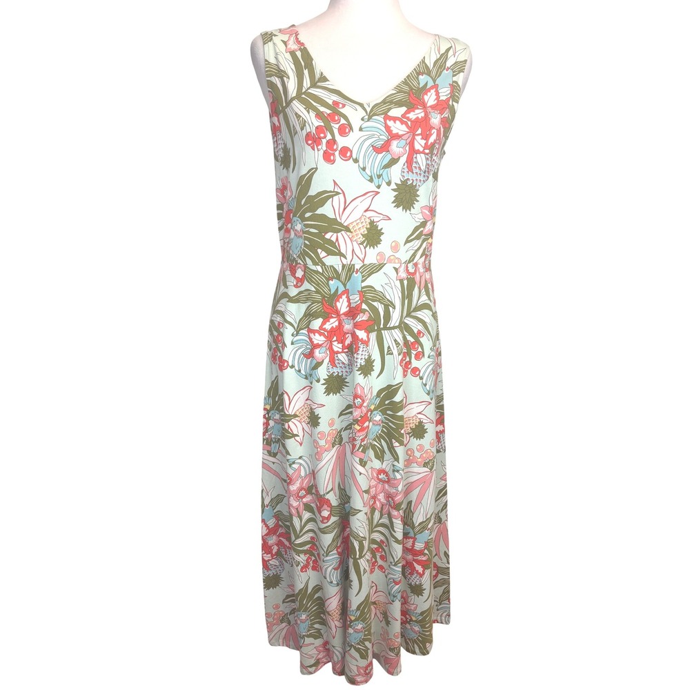 Floral Maxi Dress Womens MP Mint Green Tropical Novelty Print Cruise Vacation - Picture 2 of 11